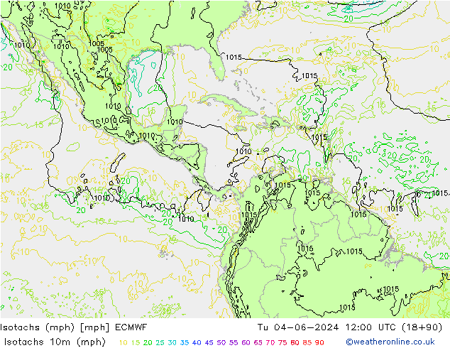 Isotachs (mph) ECMWF Tu 04.06.2024 12 UTC