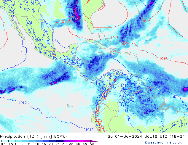Totale neerslag (12h) ECMWF za 01.06.2024 18 UTC