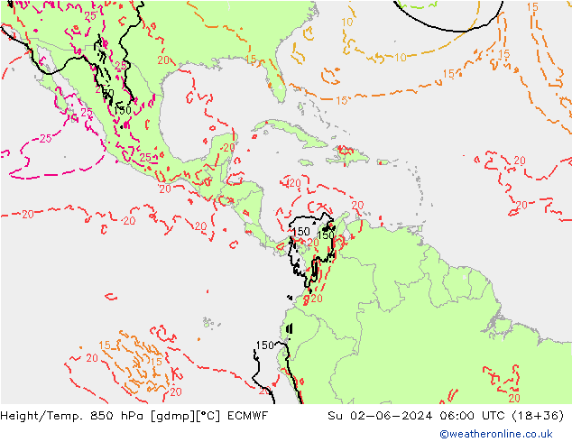 Z500/Yağmur (+YB)/Z850 ECMWF Paz 02.06.2024 06 UTC