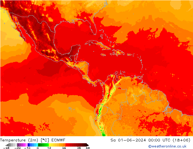 Temperature (2m) ECMWF Sa 01.06.2024 00 UTC