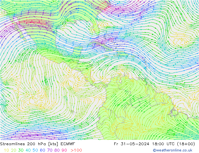 Streamlines 200 hPa ECMWF Fr 31.05.2024 18 UTC