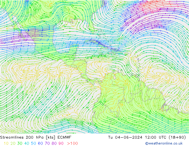 ветер 200 гПа ECMWF вт 04.06.2024 12 UTC