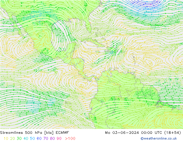 Streamlines 500 hPa ECMWF Po 03.06.2024 00 UTC