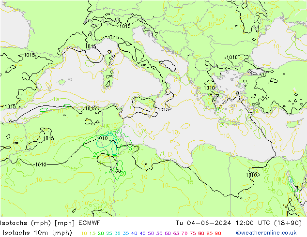 Isotachs (mph) ECMWF  04.06.2024 12 UTC