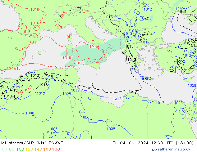 джет/приземное давление ECMWF вт 04.06.2024 12 UTC