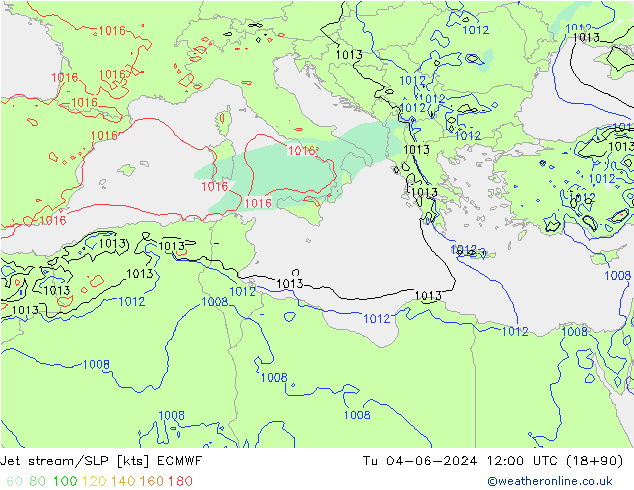 Jet stream/SLP ECMWF Út 04.06.2024 12 UTC