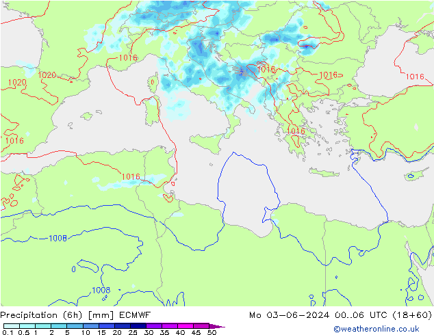 Z500/Rain (+SLP)/Z850 ECMWF pon. 03.06.2024 06 UTC