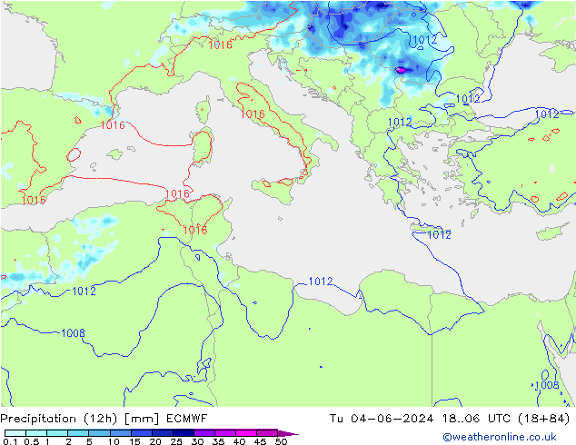 Precipitation (12h) ECMWF Út 04.06.2024 06 UTC