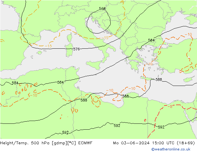 Yükseklik/Sıc. 500 hPa ECMWF Pzt 03.06.2024 15 UTC