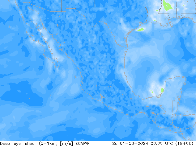 Deep layer shear (0-1km) ECMWF  01.06.2024 00 UTC