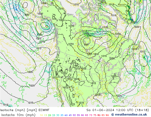 Isotachs (mph) ECMWF Sáb 01.06.2024 12 UTC