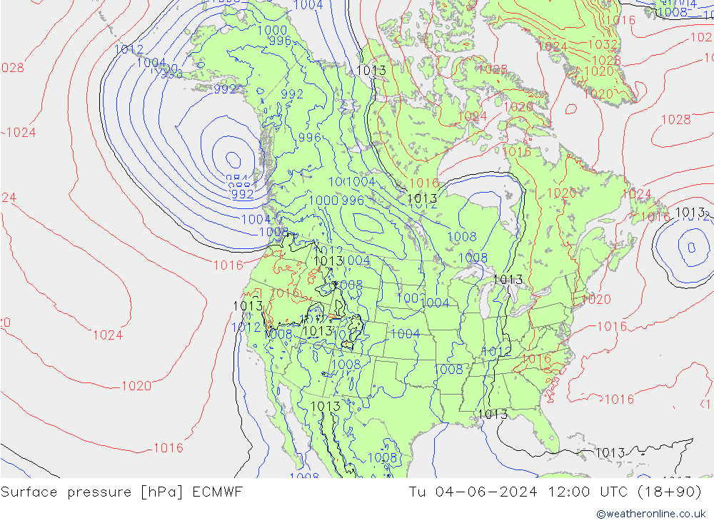 Surface pressure ECMWF Tu 04.06.2024 12 UTC