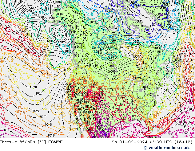 Theta-e 850hPa ECMWF Sa 01.06.2024 06 UTC