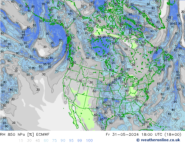 RH 850 hPa ECMWF Fr 31.05.2024 18 UTC