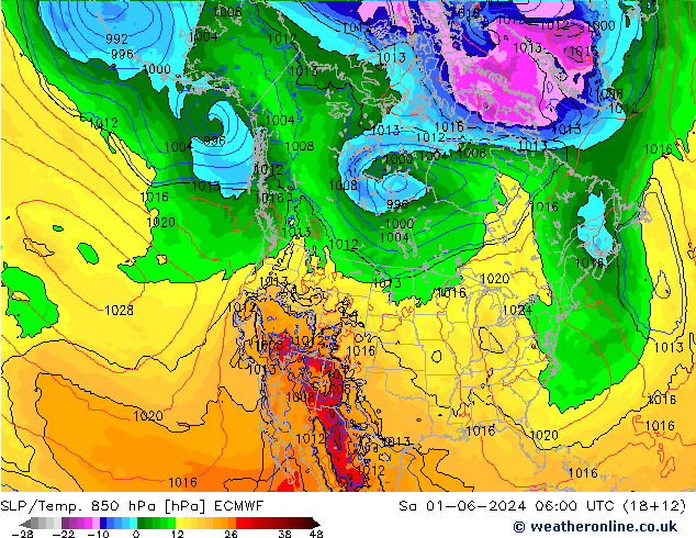 SLP/Temp. 850 hPa ECMWF Sa 01.06.2024 06 UTC