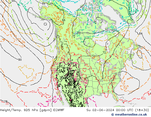 Height/Temp. 925 hPa ECMWF So 02.06.2024 00 UTC