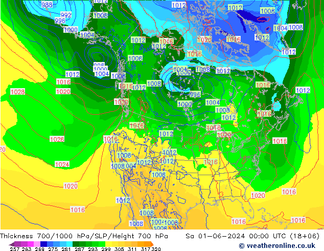 Dikte700-1000 hPa ECMWF za 01.06.2024 00 UTC