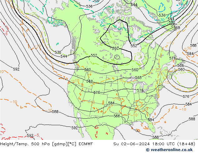 Z500/Rain (+SLP)/Z850 ECMWF So 02.06.2024 18 UTC