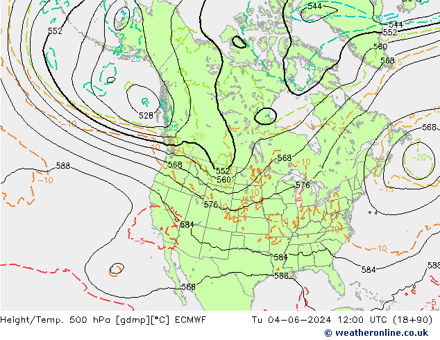 Height/Temp. 500 hPa ECMWF Út 04.06.2024 12 UTC