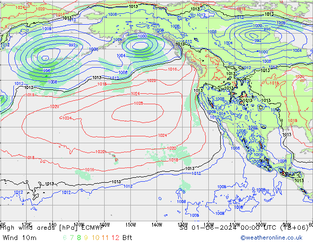 yüksek rüzgarlı alanlar ECMWF Cts 01.06.2024 00 UTC