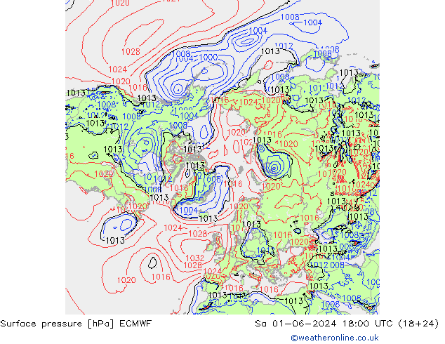 Surface pressure ECMWF Sa 01.06.2024 18 UTC