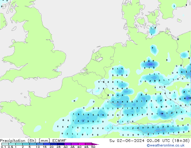 Z500/Yağmur (+YB)/Z850 ECMWF Paz 02.06.2024 06 UTC