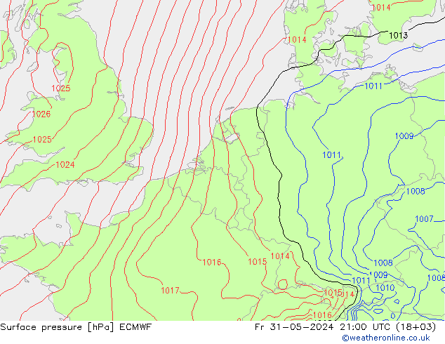 Atmosférický tlak ECMWF Pá 31.05.2024 21 UTC