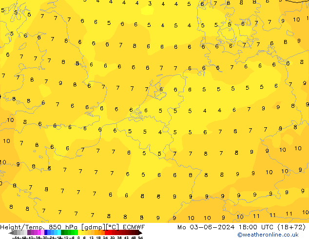 Z500/Rain (+SLP)/Z850 ECMWF Mo 03.06.2024 18 UTC