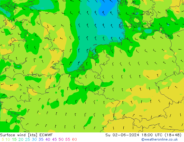 Vent 10 m ECMWF dim 02.06.2024 18 UTC