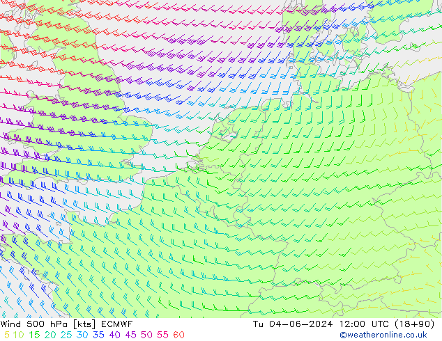 wiatr 500 hPa ECMWF wto. 04.06.2024 12 UTC