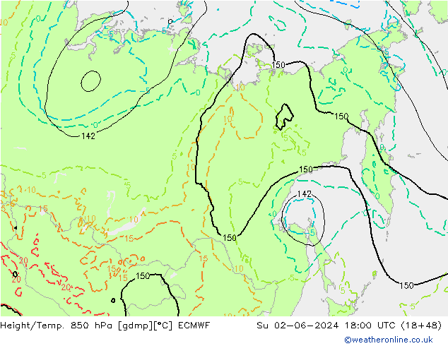 Z500/Yağmur (+YB)/Z850 ECMWF Paz 02.06.2024 18 UTC