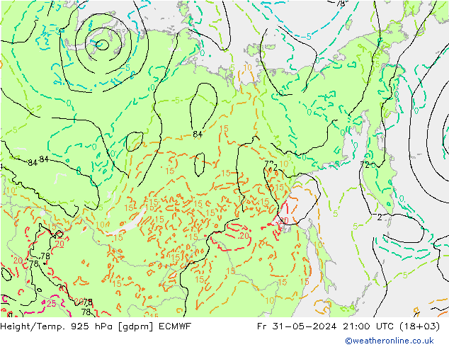 Geop./Temp. 925 hPa ECMWF vie 31.05.2024 21 UTC