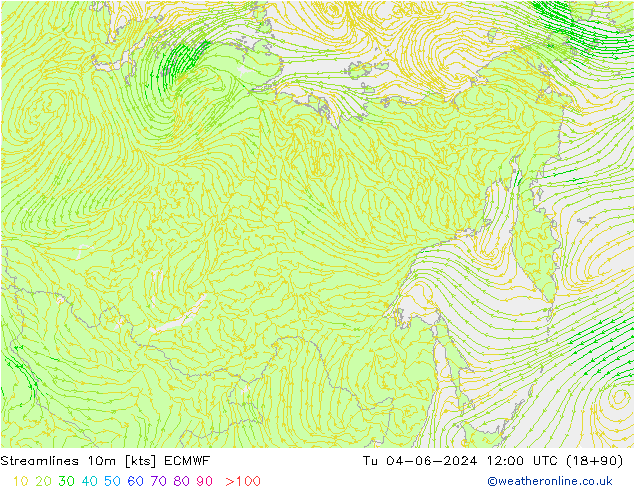 Streamlines 10m ECMWF Út 04.06.2024 12 UTC