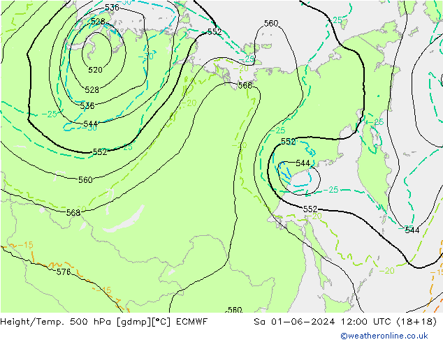 Z500/Regen(+SLP)/Z850 ECMWF za 01.06.2024 12 UTC