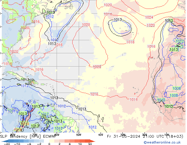 Tendencia de presión ECMWF vie 31.05.2024 21 UTC