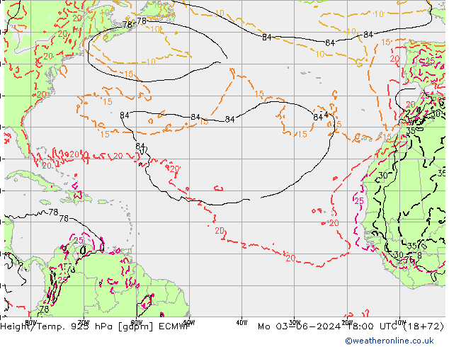 Height/Temp. 925 hPa ECMWF pon. 03.06.2024 18 UTC