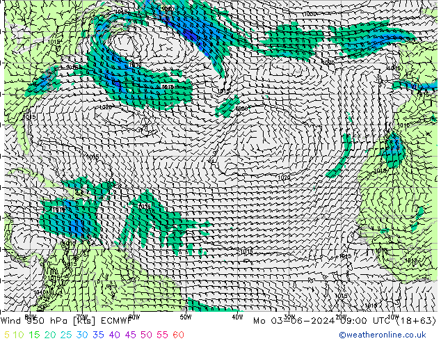 Viento 950 hPa ECMWF lun 03.06.2024 09 UTC