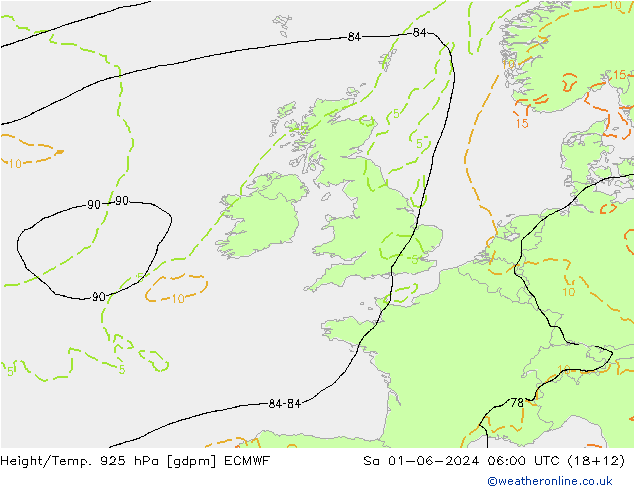 Height/Temp. 925 hPa ECMWF Sa 01.06.2024 06 UTC