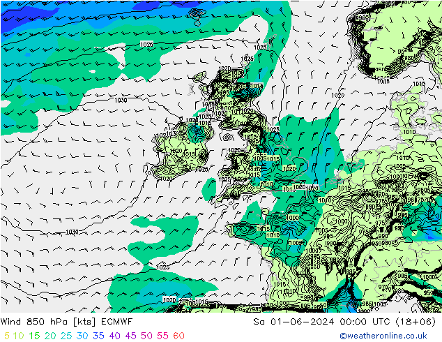 Wind 850 hPa ECMWF Sa 01.06.2024 00 UTC