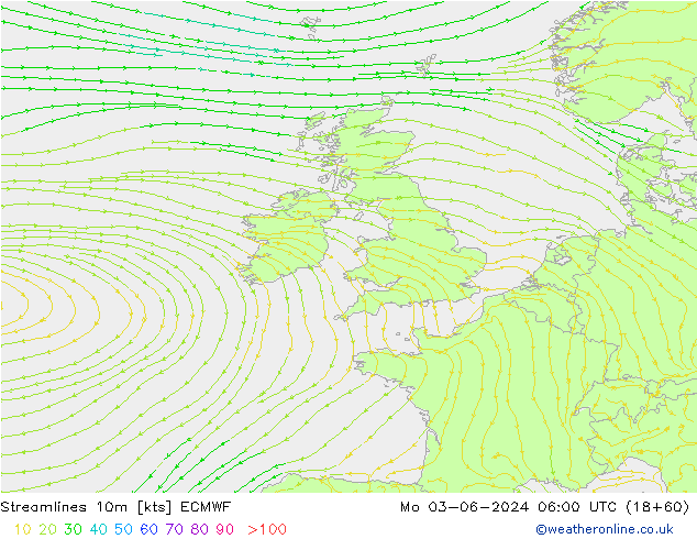 Linha de corrente 10m ECMWF Seg 03.06.2024 06 UTC