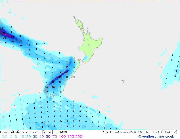 Precipitation accum. ECMWF Sáb 01.06.2024 06 UTC