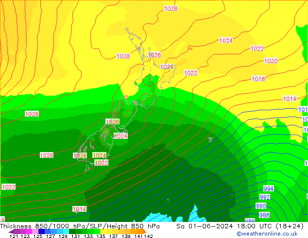 Thck 850-1000 hPa ECMWF Sa 01.06.2024 18 UTC