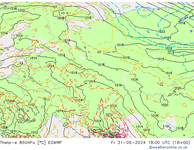 Theta-e 850hPa ECMWF pt. 31.05.2024 18 UTC