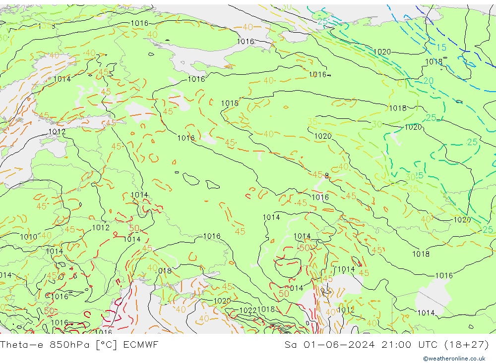Theta-e 850гПа ECMWF сб 01.06.2024 21 UTC