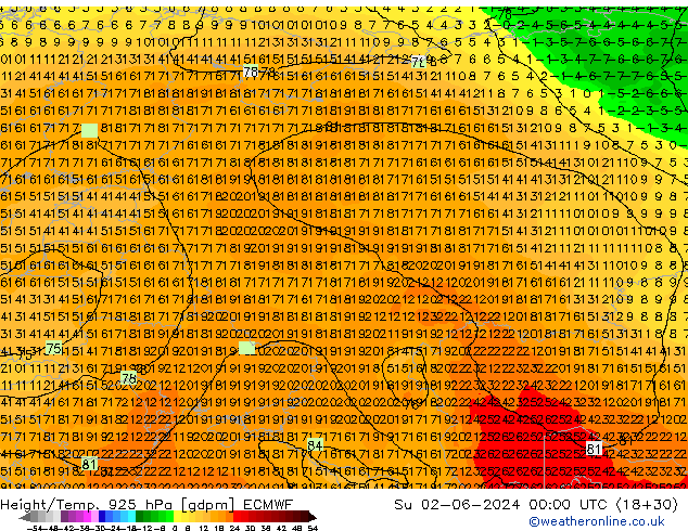 Height/Temp. 925 hPa ECMWF dom 02.06.2024 00 UTC