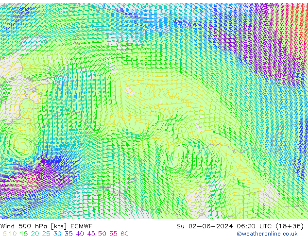 Wind 500 hPa ECMWF So 02.06.2024 06 UTC