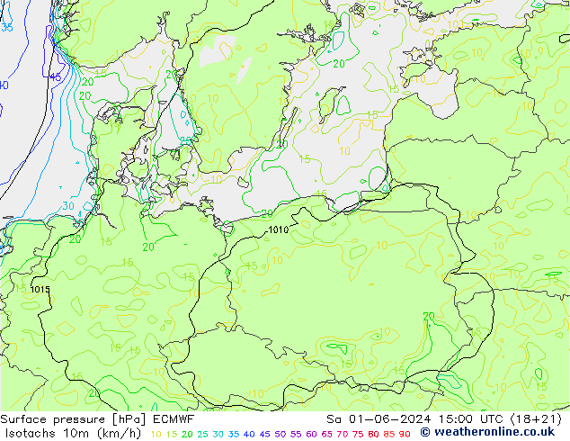 Isotachs (kph) ECMWF Sa 01.06.2024 15 UTC