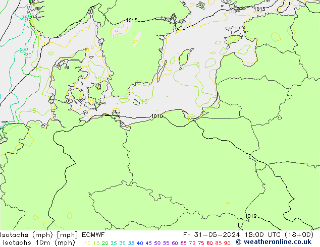 Isotachs (mph) ECMWF ven 31.05.2024 18 UTC
