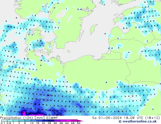 Totale neerslag (12h) ECMWF za 01.06.2024 06 UTC