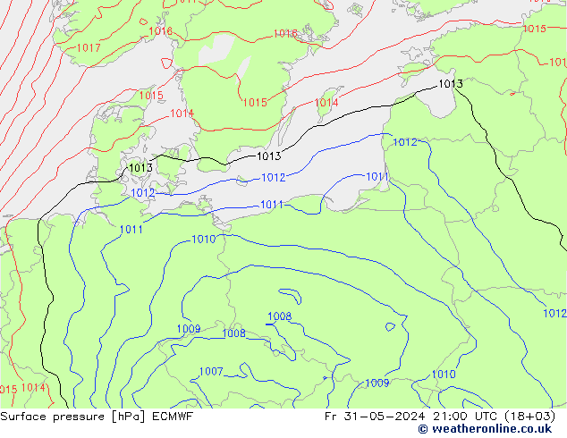 Pressione al suolo ECMWF ven 31.05.2024 21 UTC